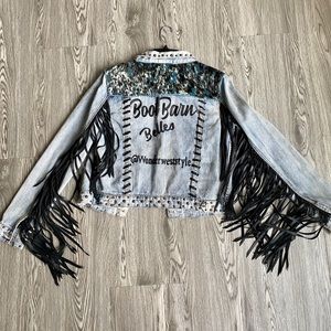 Western Cowboy Cowgirl Denim Jacket Leather Fringe